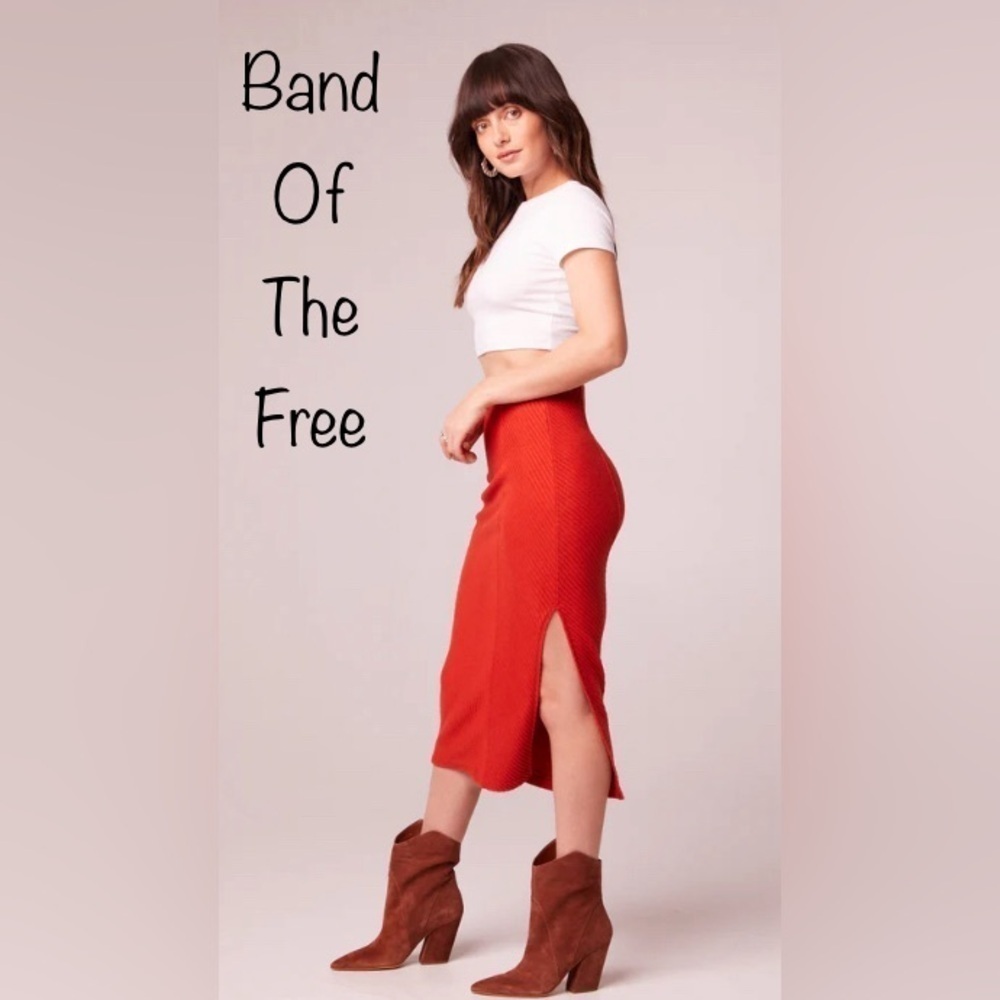 🔥NWT🔥 Band of the Free RENEE RUST RIBBED PENCIL SKIRT in Rust Size LG